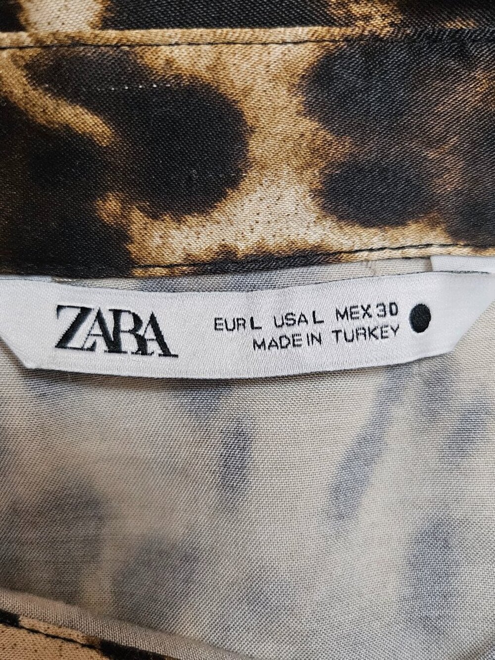 ZARA Leopard Print Satin Ruched Front Blouse Brown Black Long Sleeve Size Large - Picture 6 of 6
